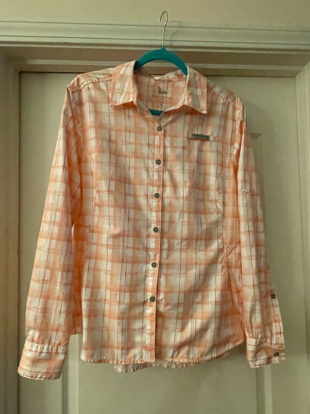 Field & Stream Peach Plaid Long-Sleeve Button-Down Shirt Size XL